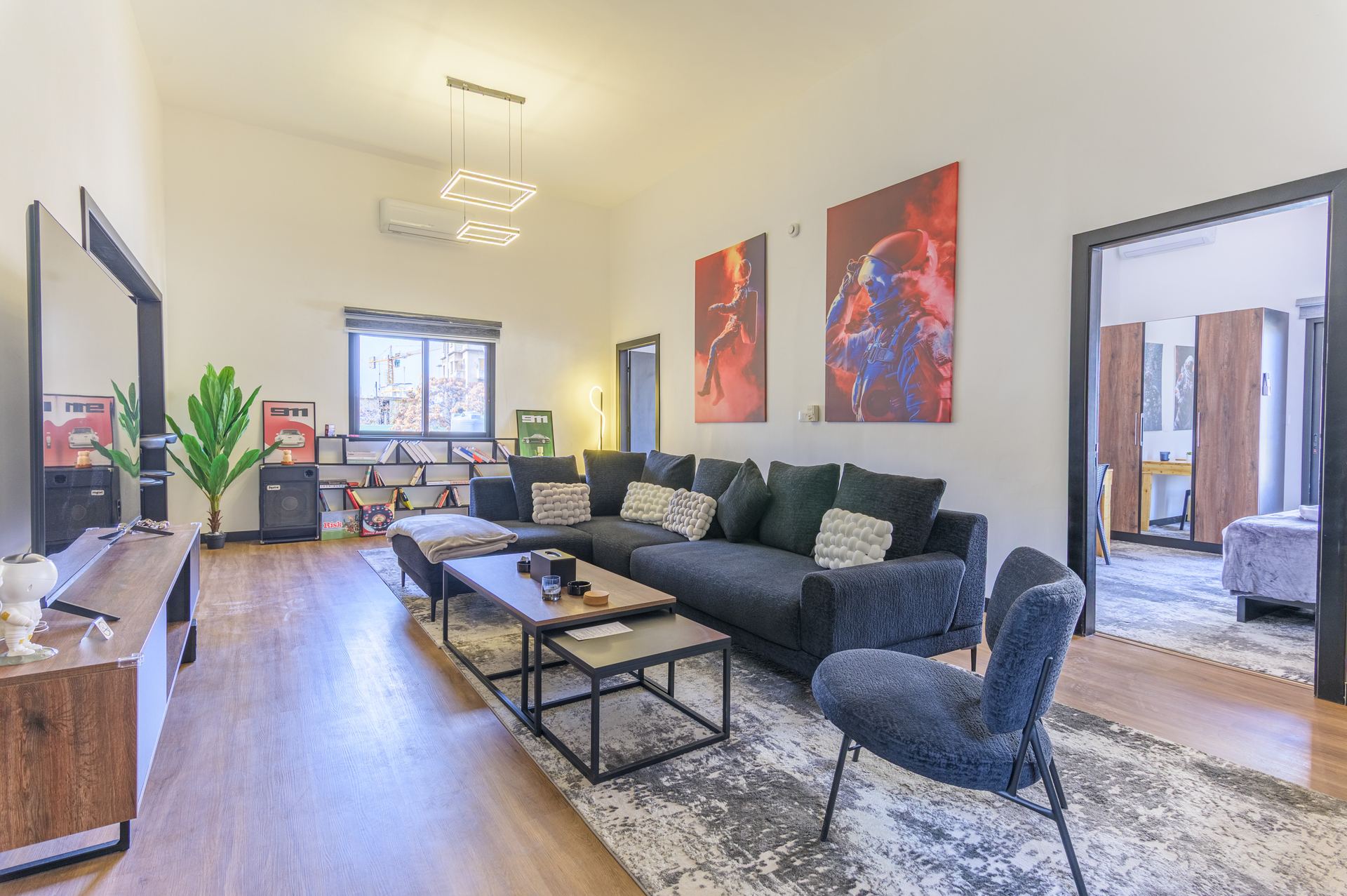 Double-height living room at Residence 4, Mar Mikhael